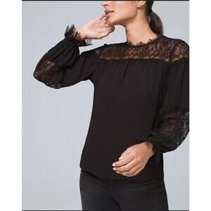 EUC White House Black Market Tiger Lace Inset Blouse Sz Large